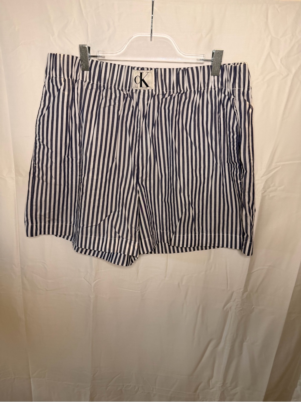 Calvin Klein Navy & White Vertical Stripe Flat Front Shorts